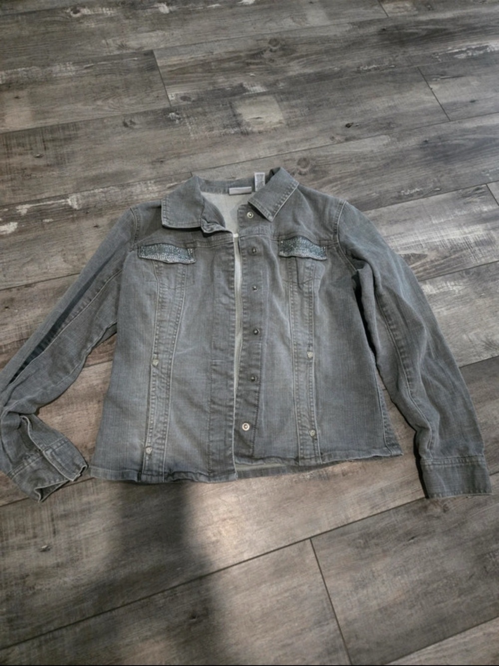 Women's Vintage VTG Chico’s Gray Denim Jacket Size 1 (Small)